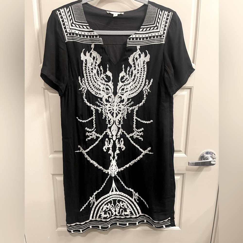 Black & White Embroidered and Beaded Dress - Small